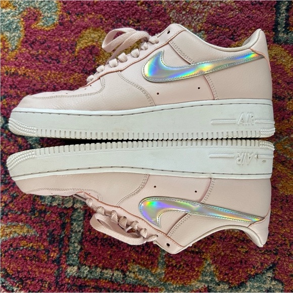 Nike | Women's Pink Iridescent Air Force 1 Low Lace Up Sneakers, size 10 - Picture 9 of 16